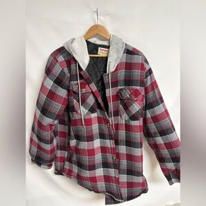 Wrangler Red, Black & Gray Plaid Hooded Puffer Jacket